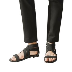 Stuart Weitzman Black Elastic Criss-Cross Flat Sandals Women’s Size 8.5M Spain